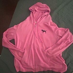 a Pink, pink zip up sweater